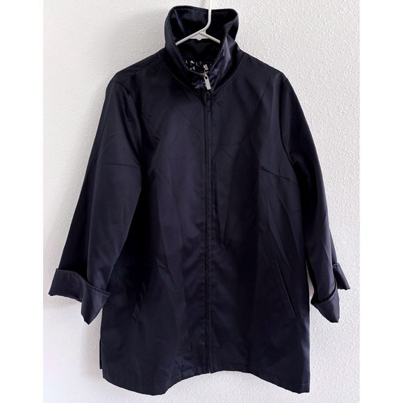 dennis basso Jackets & Blazers - Dennis by Dennis Basso Jacket Womens Large Blue Satin Quiet Luxury Classic